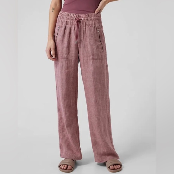 Athleta Pants - Athleta active leisure linen Dusty Rose Wide Leg Pants size 10P